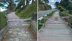 Pasarela de madeira de Louro pechada