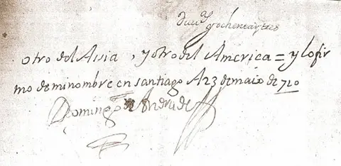 Derradeira folla do testamento de Andrade. Orixinal no Arquivo Histórico Universitario de Santiago