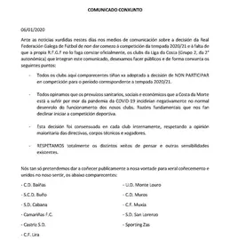 Comunicado equipos Liga da Costa
