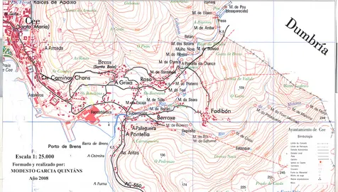 Mapa cos Muiños de Brens 