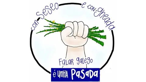 Logo e lema 3 Falemos Mais galego-IES Agra de Raíces
