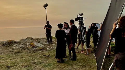 Rodando o filme sobre Castelao en Fisterra