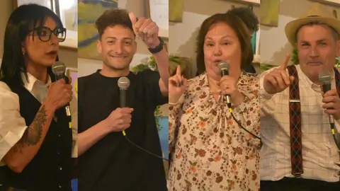 Alba Castro Juan Menino Belen Tajes e Luis Bana no Concurso de Monologos do Camping Lagmar