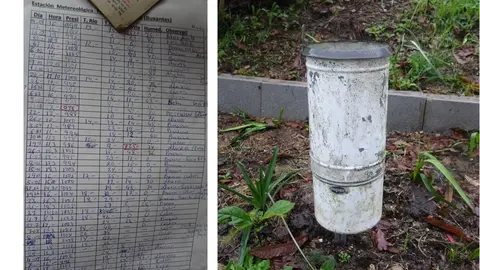 MOdesto tomando notas na estacion meteoroloxica de Buxantes