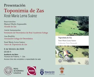 CARTEL 2 ZAS - A Real Academia Galega e o Concello de Zas presentan o libro Toponimia de Zas