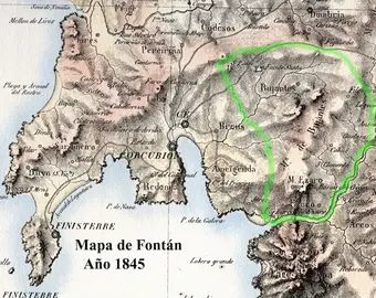 Mapa antigo de Fontan de 1845 da comarca de Fisterra