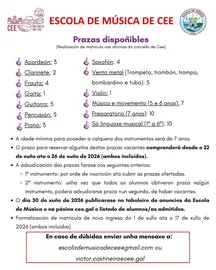 Últimas prazas na Escola de Música de Cee
