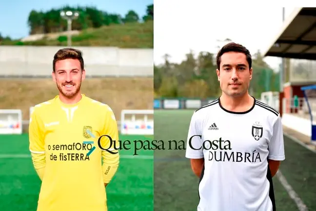 Iv&aacute;n Bouz&oacute;n (CF Dumbr&iacute;a) e Rivi (SD Fisterra). Fotos: David Castro