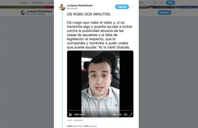 Santiago Caamano Ludopata Rehabilitado conta a publicidade das casas de apostas