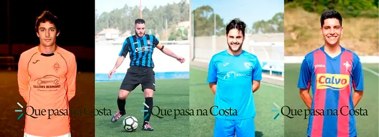 Pablo (Camari&ntilde;as FC), Ra&uacute;l (Cabana SD), Sueiro (Corme CF) e Pachi (SD Esteirana) analizaron a volta das semifinais da Copa da Costa 2019 co equipo de deportes de QPC. Fotos: David Castro.