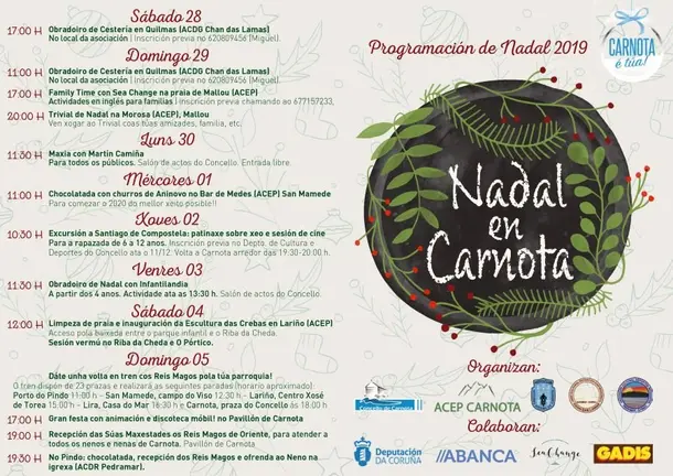 D&iacute;ptico coas actividades de Nadal en Carnota.