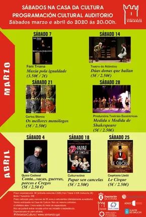 Actividades marzo e abril Casa da Cultura de Vimianzo 2020