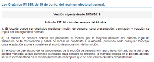 Ley Organica para unha posible mocion de censura