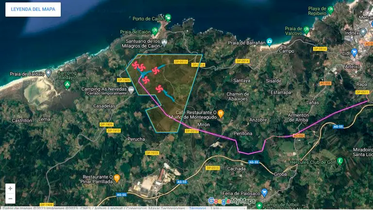 Mapa Parque Eolico Monteagudo Baldaio e Caion