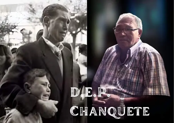 Chanquete o neno da foto da emigracion de Manuel Ferrol-Foto actual de Steffen Pfieffer