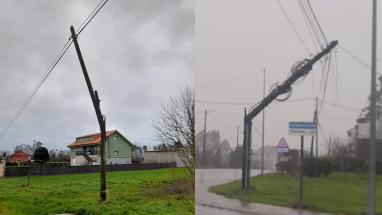 Postes de cableado afectados polo temporal en Santa Comba