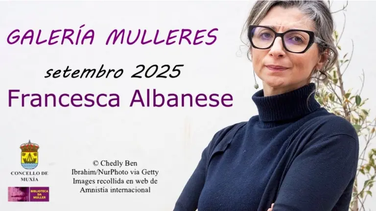 cartel FRANCESCA ALBANESE Galeria MULLERES MUXIA
