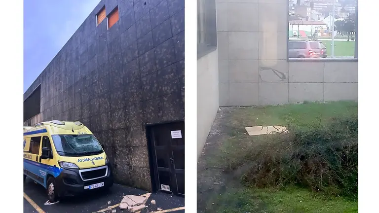 lousas que caen do Hospital Virxe da Xunqueira