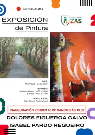 CARTEL ZAS - Zas reforza a súa aposta pola cultura cunha nova exposición de pintura no Centro Sociocultural de Baio