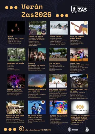 CARTEL ZAS - O Concello de Zas presenta unha ampla programación de actividades para un verán activo que favoreza a conciliación