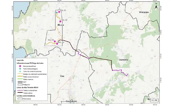 Mapa do Proxecto Eolico Rego do Lobo