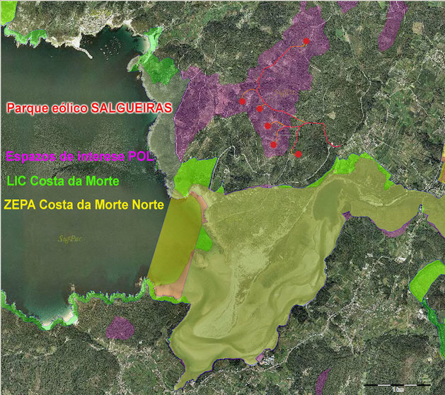 Mapa do Parque Eolico das Salgueiras en Corme