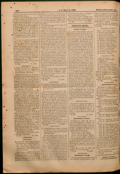Boletín oficial de la provincia de La Coruña Número 102 - 1908 mayo 4 copia