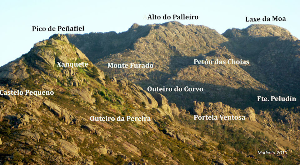 Vistas cos nomes da toponimia do Monte do Pindo
