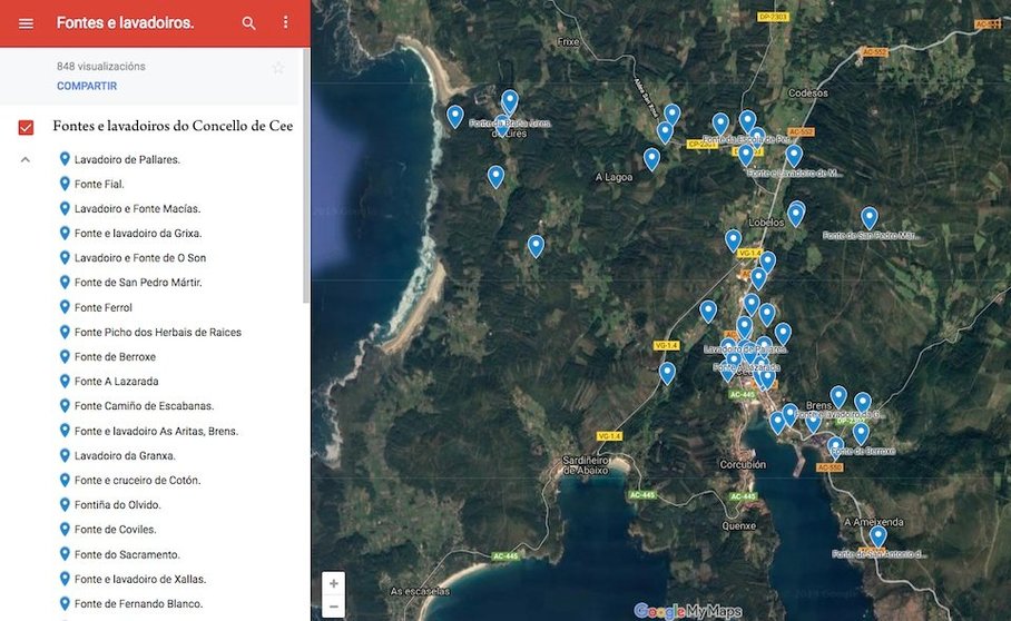 Mapa das Fontes e Lavadoiros do Concello de Cee-Fonte-CEIP Eugenio Lopez