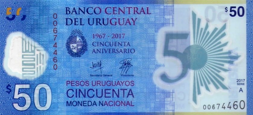 Novo billete do Uruguay de 50 pesos