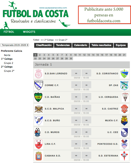 Calendario liga da Costa