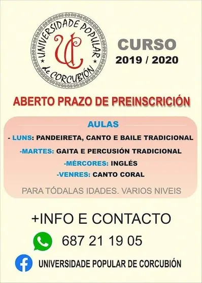 Universidade Popular de Corcubion clases 2019-2020