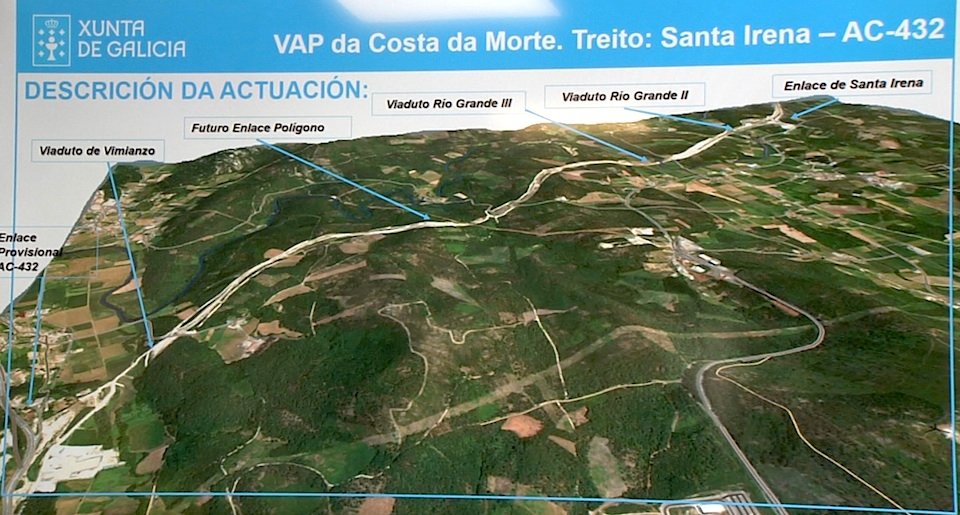 Mapa do novo treito da Autovia Costa da Morte entre Santa Irene e Vimianzo