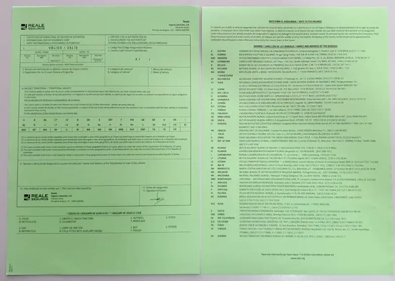 Carta Verde do seguro do coche desaparece