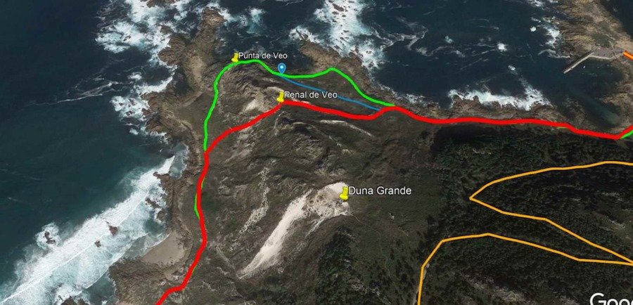 Novo Itinerario do Camino dos Faros para evitar a duna Monte Branco