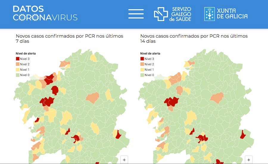 Mapa cos datos de Coronavirus en Galicia do 17-10-2020