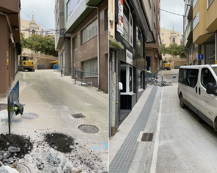 Obras de humanizacion da rua da Igrexa de Malpica