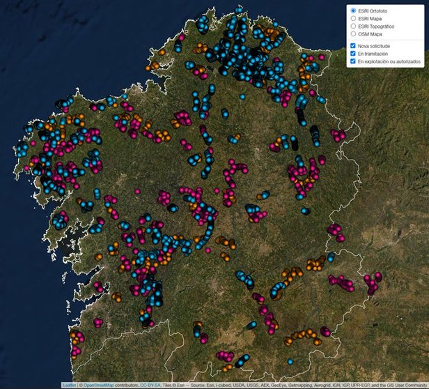 mapa de eolicos de Galicia