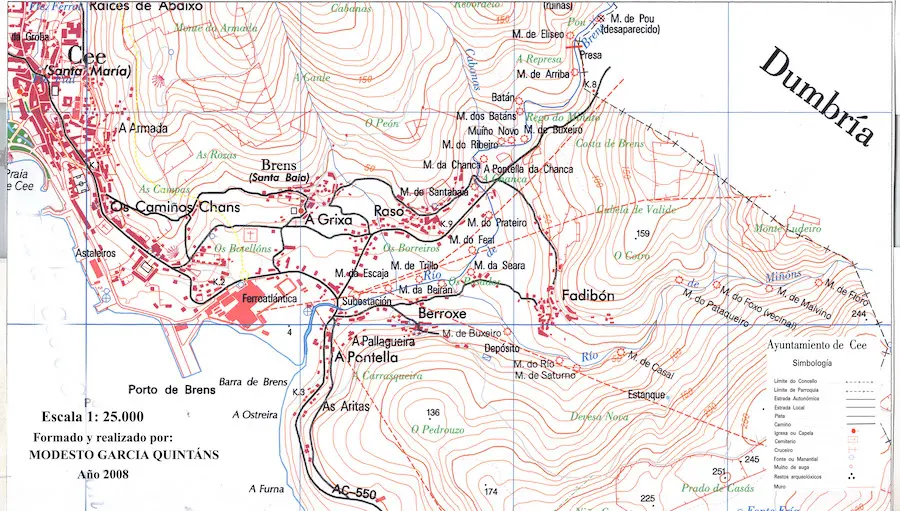 Mapa cos Muiños de Brens 