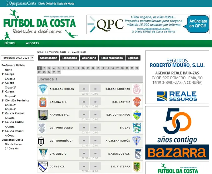 Calendario Veteranos Costa FutboldaCosta