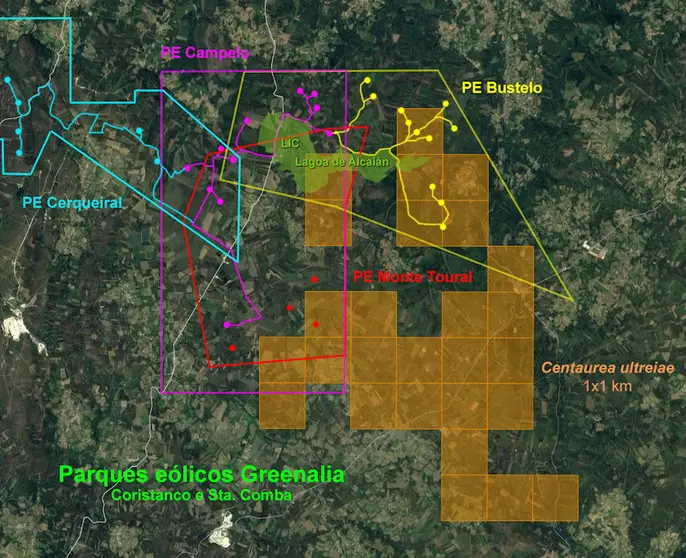 Mapa Parques eolicos bustelo campelo e monte toural