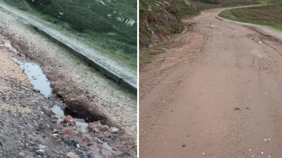 Pista de Reira antes e despois dos parcheados