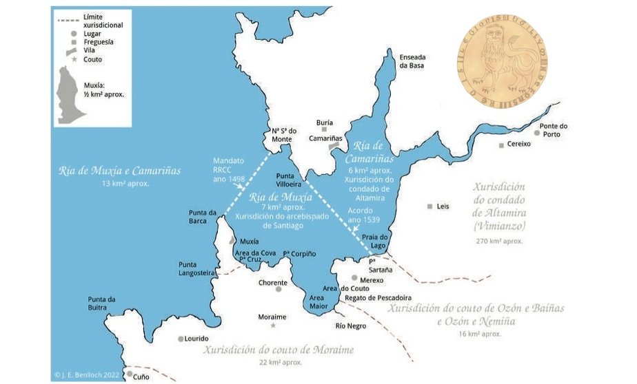 Mapa da ria de Muxia e Camarinas seculos XV-XVI con jurisdicciones