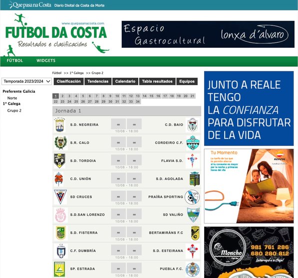 Calendario 1 Galicia FutboldaCosta