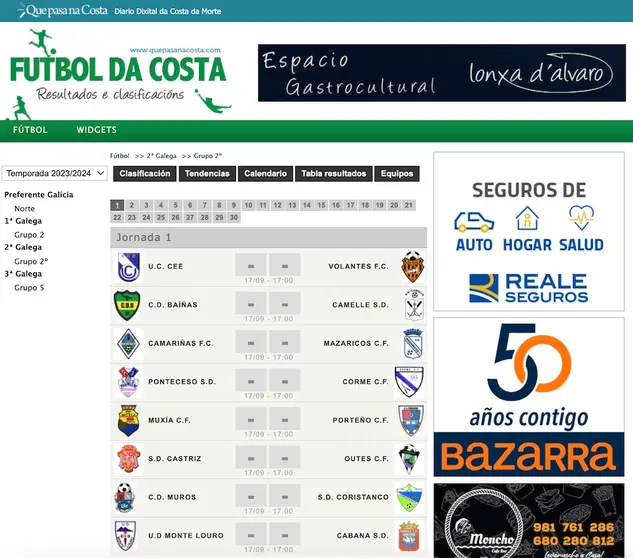 Calendario Liga da costa 23-24 futboldacosta