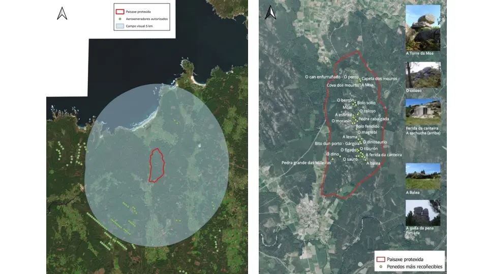 Mapas dos Penedos de Traba e Pasarela no Plan de Xestion da Paisaxe Protexida