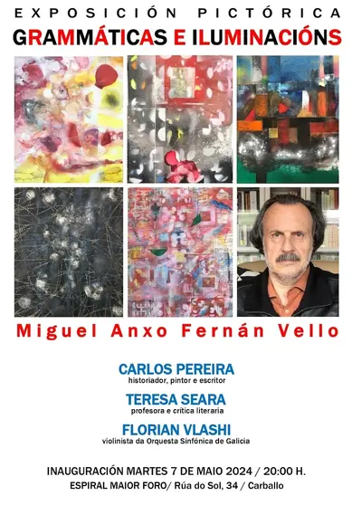 TARXETA DA INAUGURACIÓN EN CARBALLO DA EXPOSICIÓN PICTÓRICA Grammáticas e Iluminacións, de Miguel Anxo Fernán Vello copia