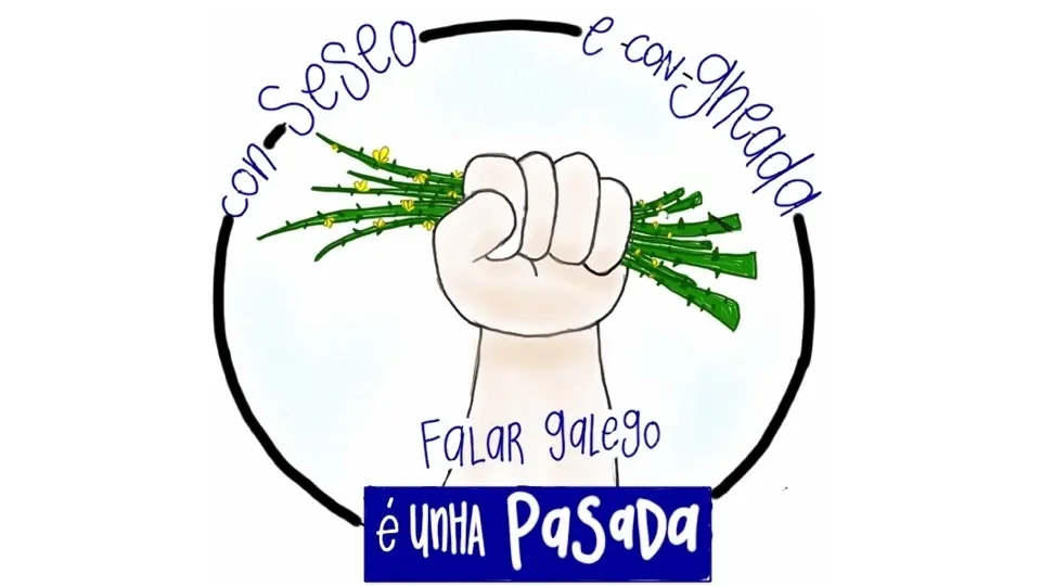 Logo e lema 3 Falemos Mais galego-IES Agra de Raíces
