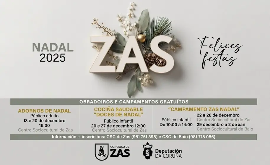 CARTEL ZAS - Zas presenta un Nadal cargado de actividades e impulsa o seu campamento gratuíto ao servizo de todas as familias copia