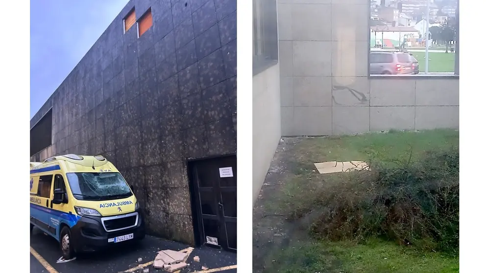 lousas que caen do Hospital Virxe da Xunqueira